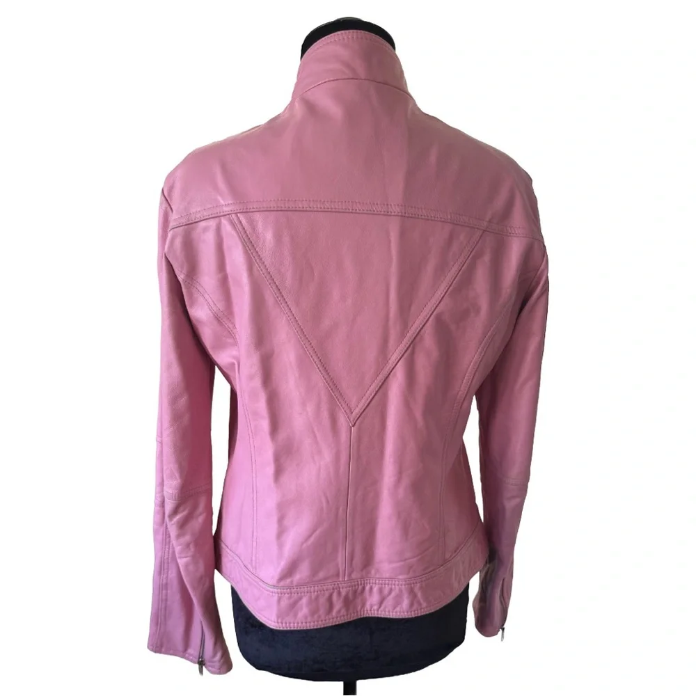 Y2K Wilson Genuine Leather Pink Moto Jacket - Picture 3 of 9